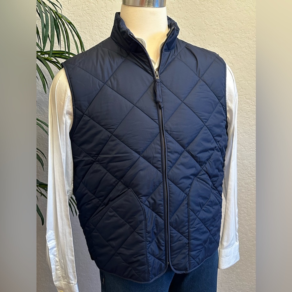 J CREW QUILTED WALKER VEST SIZE LARGE NAVY BLUE OUTERWEAR FULL ZIP JACKET VEST